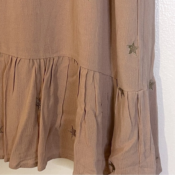 Storia | Dusty rose babydoll mini dress Embroidered gold stars Women’s size M - Picture 2 of 9